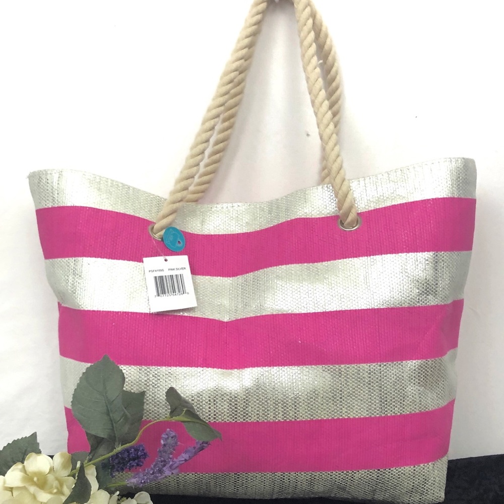 NWT! Pink and Metallic Beach/Overnight Bag